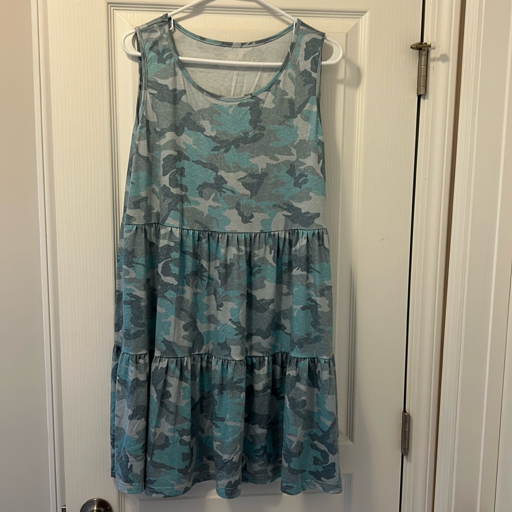 Camo Pattern Sleeveless Dress, Size Xl
